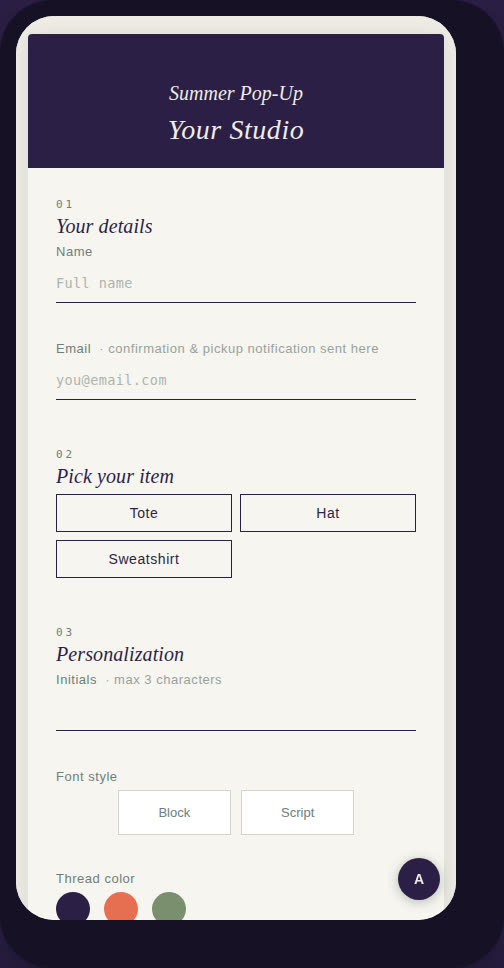 Guest order form on a phone